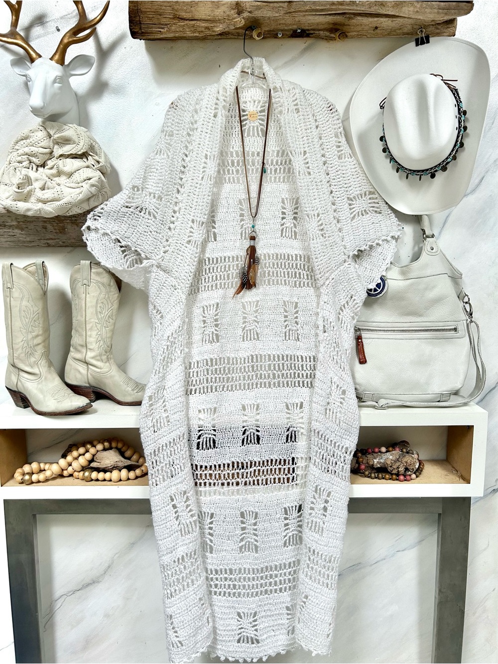 Artisan duster Boho Crochet kimono shrug w cottagecore granny prairie vibe
